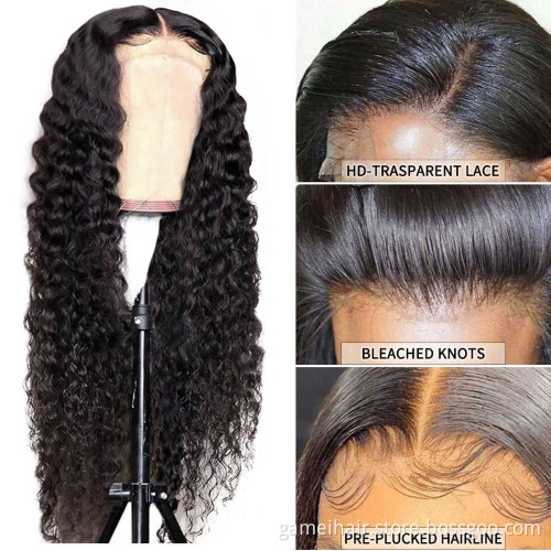 Wholesale Brazilian Deep Wave Lace Frontal Human Hair Wigs For Black Women Pre Plucked 13x4 13x6 HD Transparent Lace Frontal Wig